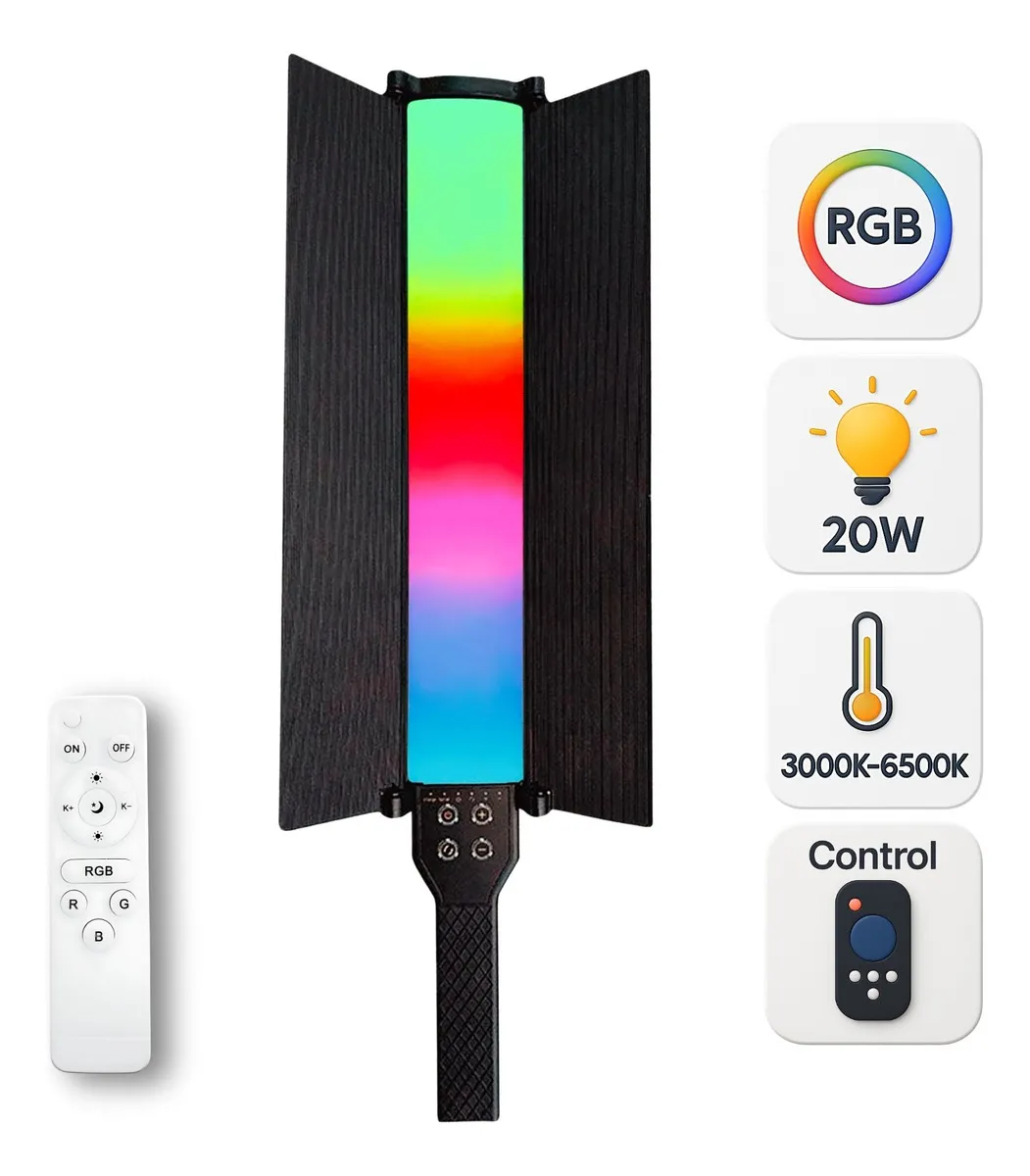 Lámpara LED RGB 20w con Batería Recargable y Control Remoto ideal para fotografía, video y maquillaje