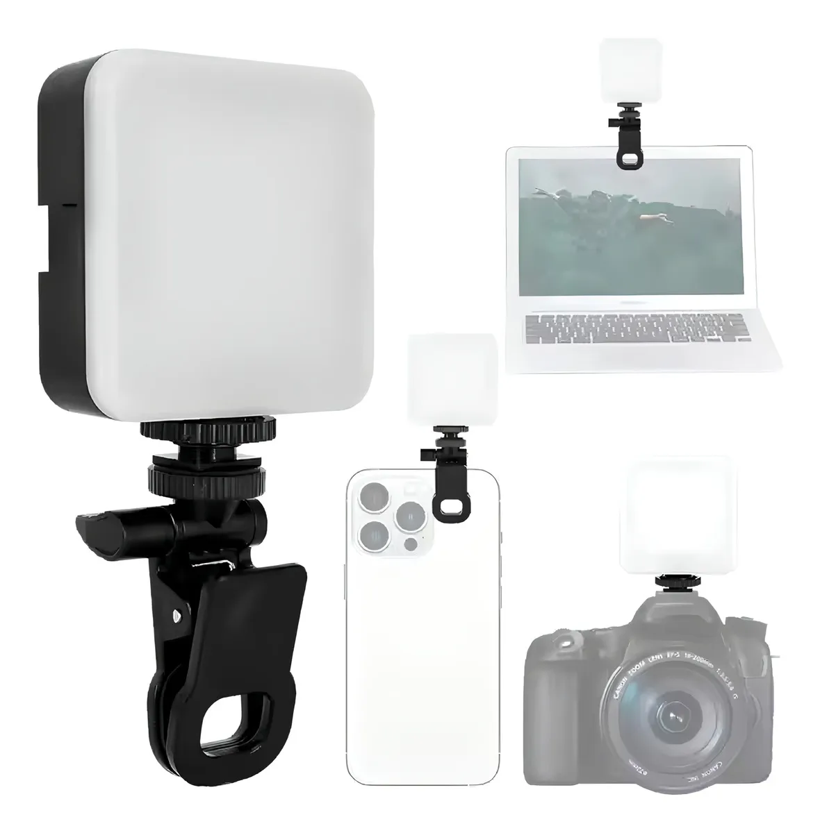 Lámpara LED RGB portátil recargable por USB con clip para celular, luz ajustable ideal para fotografía video