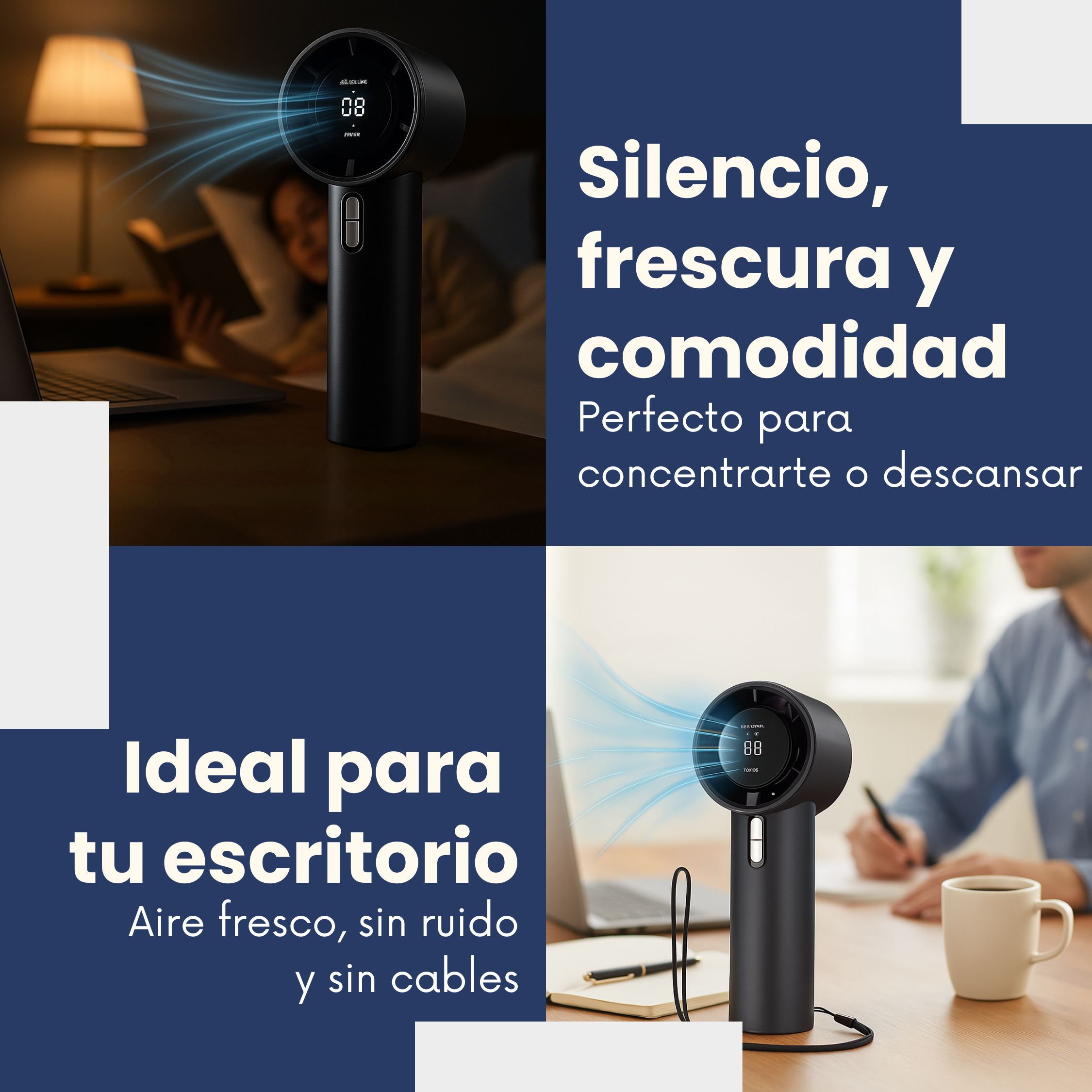 Ventilador portátil mini tipo torre recargable de 5 velocidades silenciosas de 25dB y con batería de 3 horas (3000mAh) 
