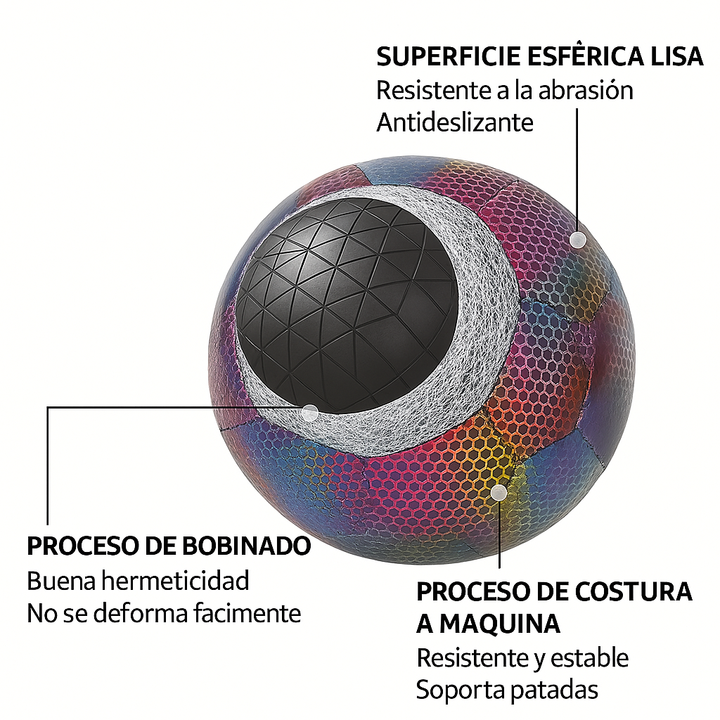 Balón de Fútbol Soccer Reflectante Luminoso Brillante Efecto Tornasol Multicolor No. 5.