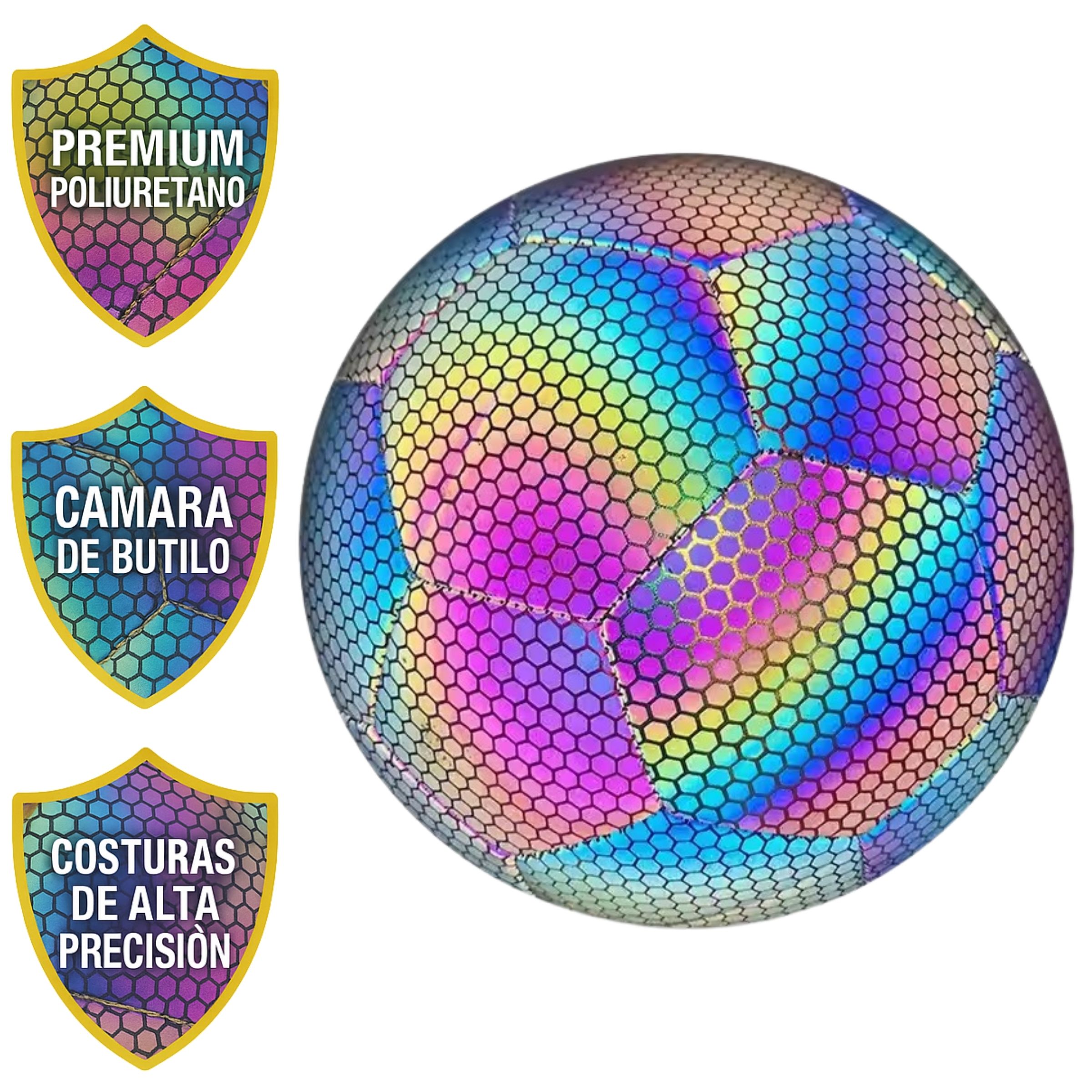 Balón de Fútbol Soccer Reflectante Luminoso Brillante Efecto Tornasol Multicolor No. 5.