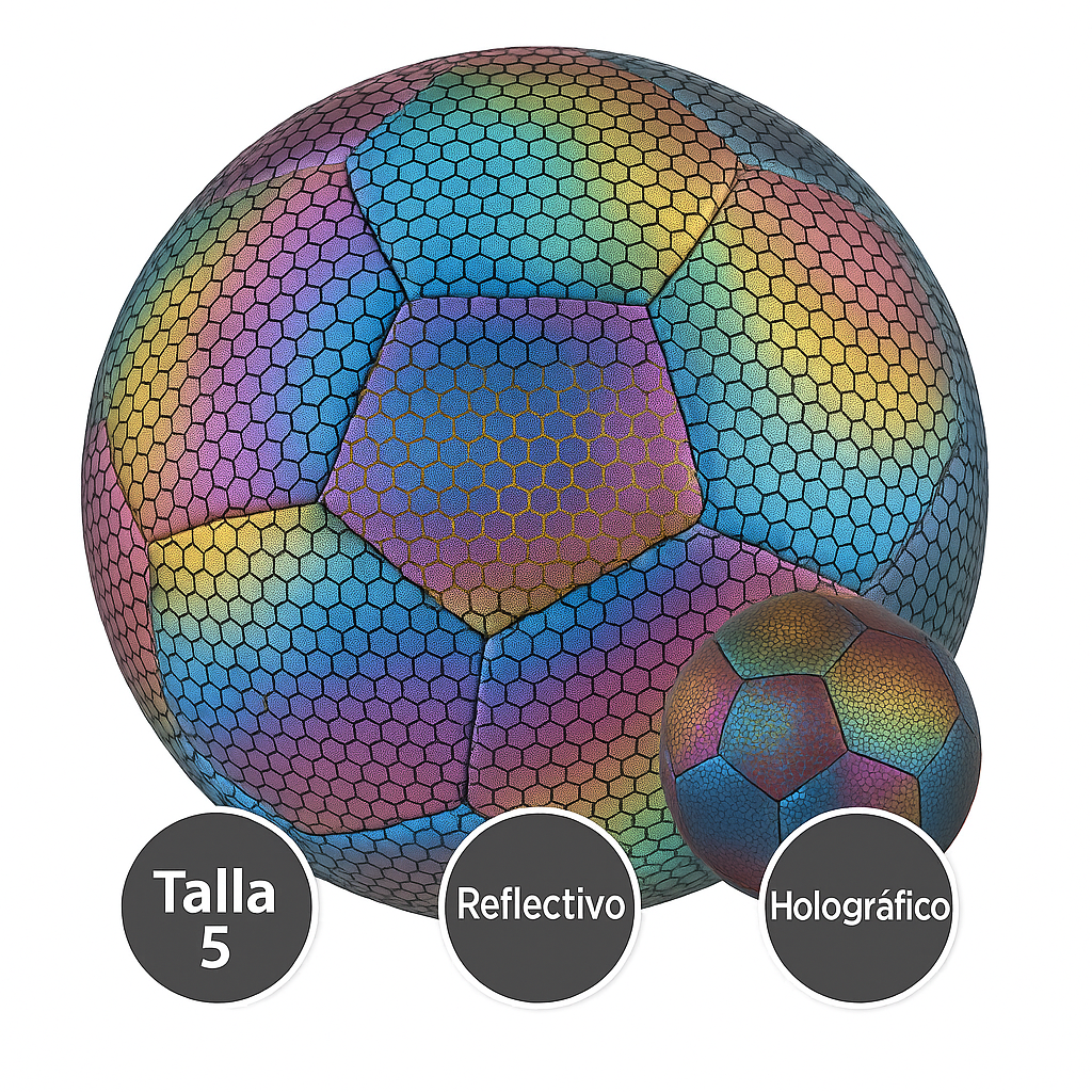 Balón de Fútbol Soccer Reflectante Luminoso Brillante Efecto Tornasol Multicolor No. 5.