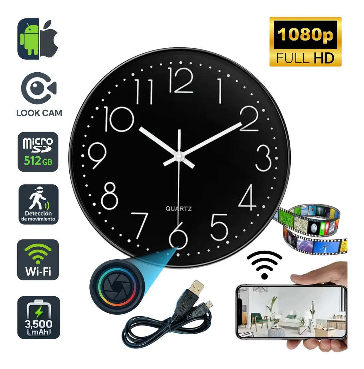 Reloj Espía con Cámara Oculta HD 4k con Control Remoto por APP (Wifi) con Ranura para Micro SD