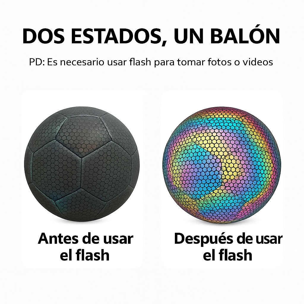 Balón de Fútbol Soccer Reflectante Luminoso Brillante Efecto Tornasol Multicolor No. 5.