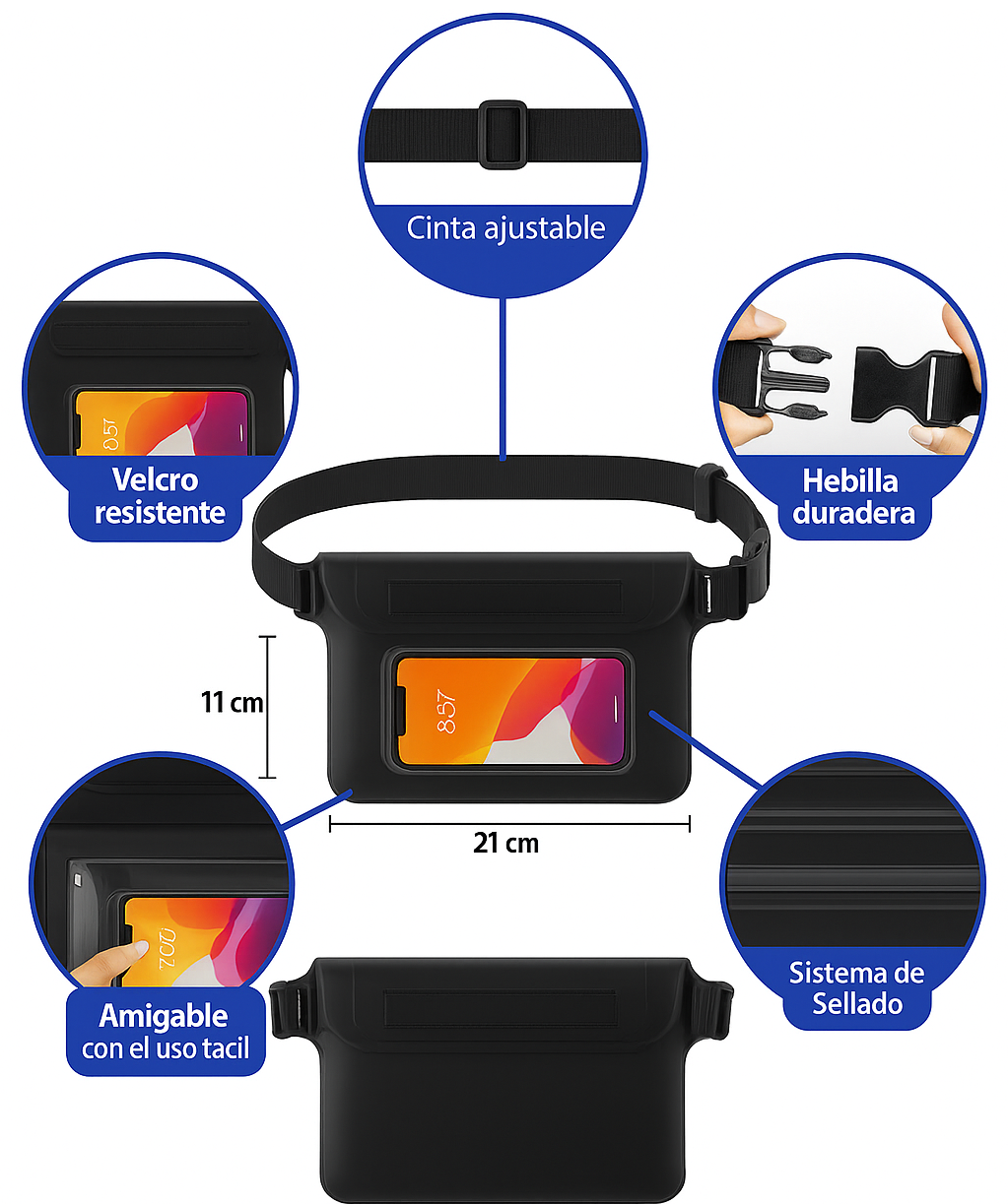 Bolsa impermeable para celular universal kit 4 piezas más protección contra agua ideal para playa y piscina