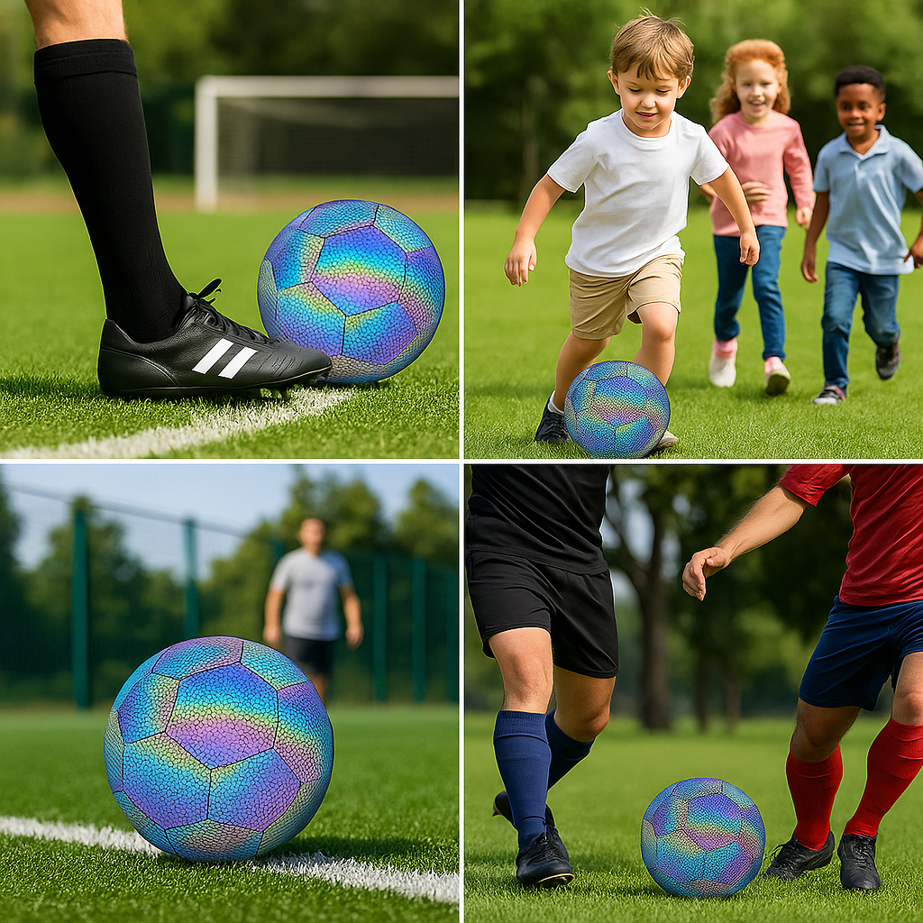 Balón de Fútbol Soccer Reflectante Luminoso Brillante Efecto Tornasol Multicolor No. 5.