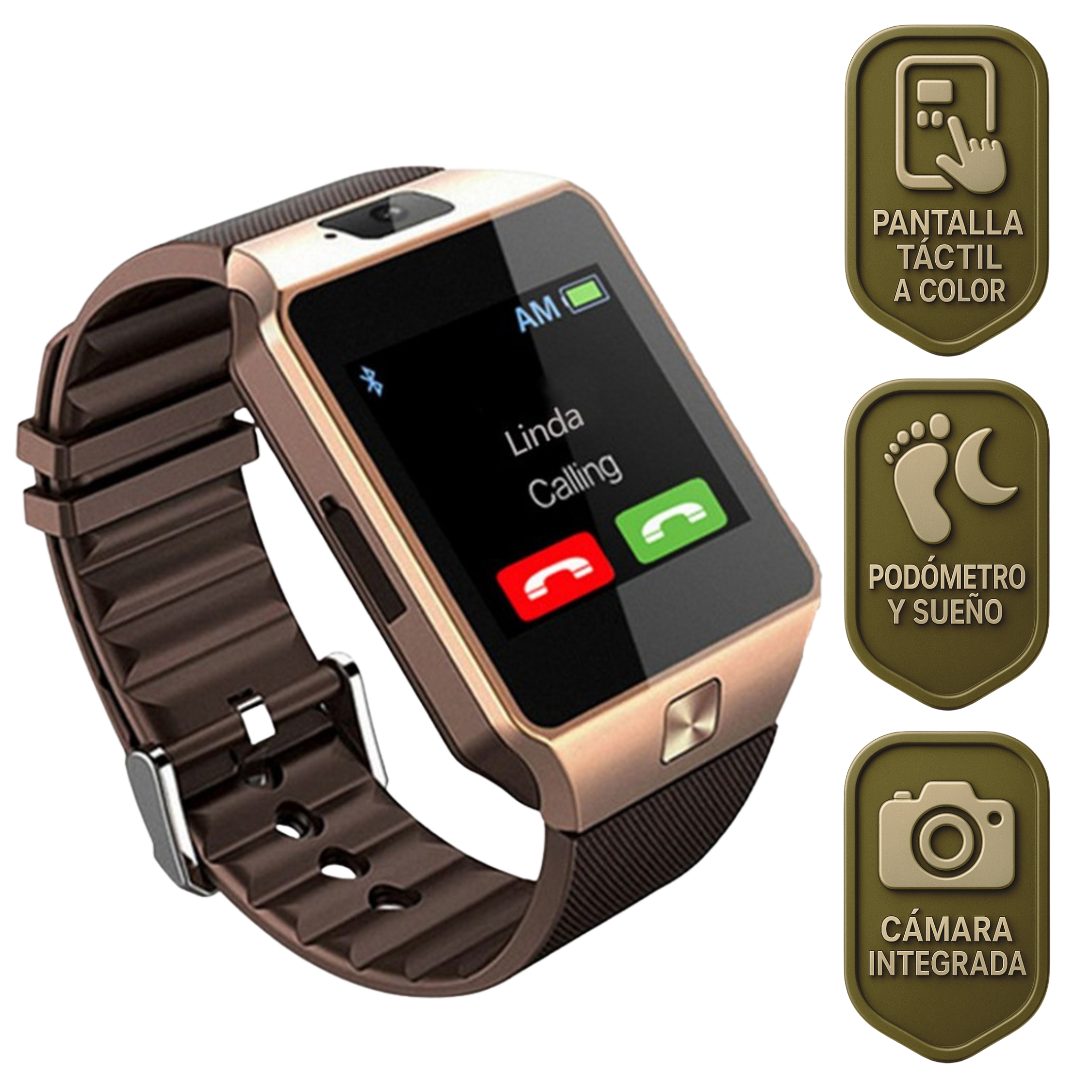 Smartwatch Dz09 Con Bluetooth, Cámara, Cronometro, Llamadas - Reloj Inteligente Dorado.