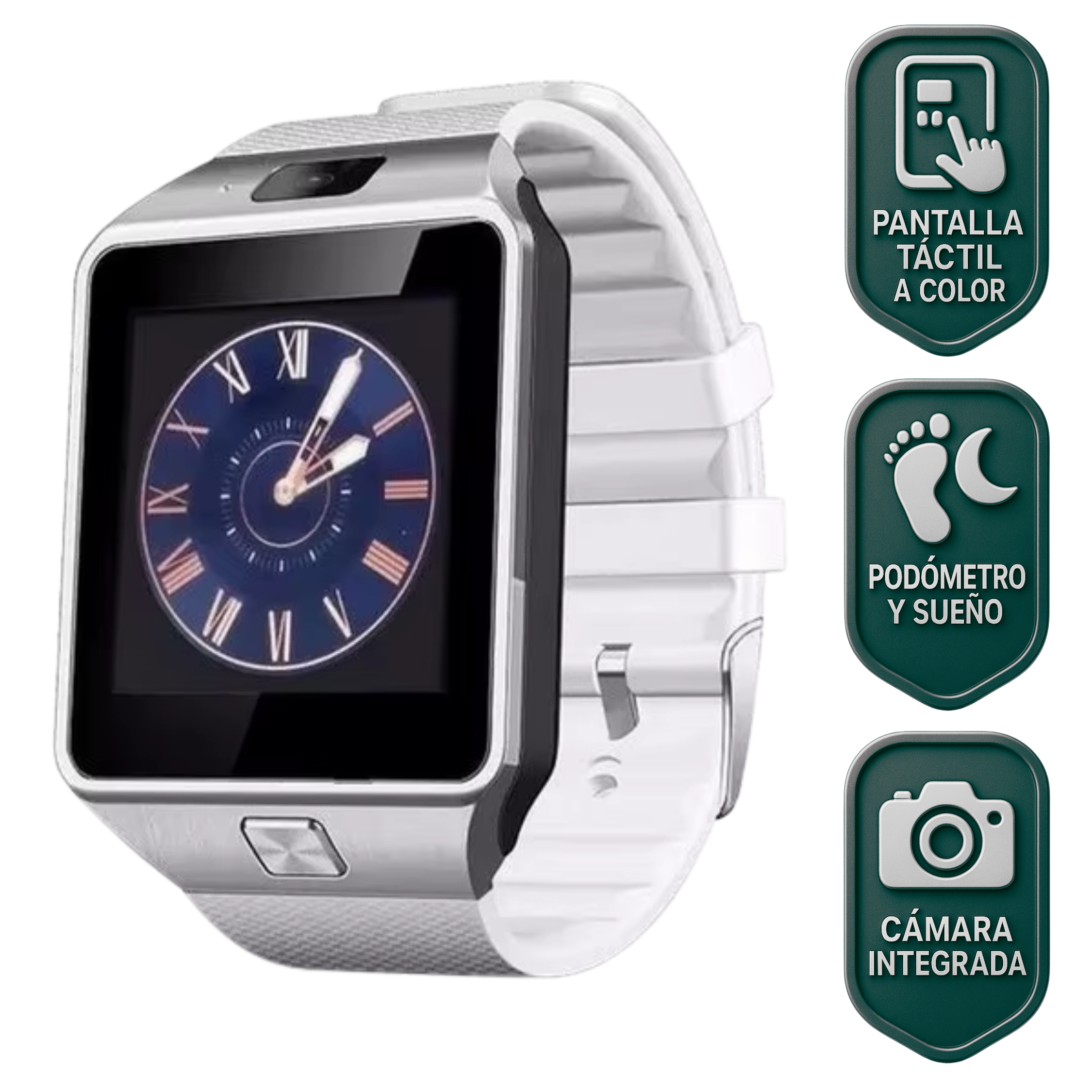 Smartwatch Dz09 Con Bluetooth, Cámara, Cronometro, Llamadas - Reloj Inteligente Blanco
