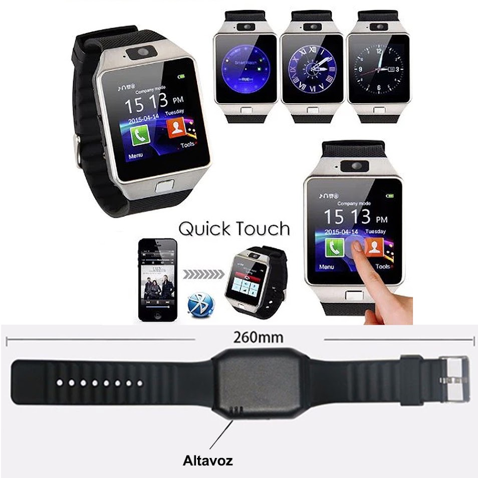 Smartwatch Dz09 Con Bluetooth, Cámara, Cronometro, Llamadas - Reloj Inteligente Negro