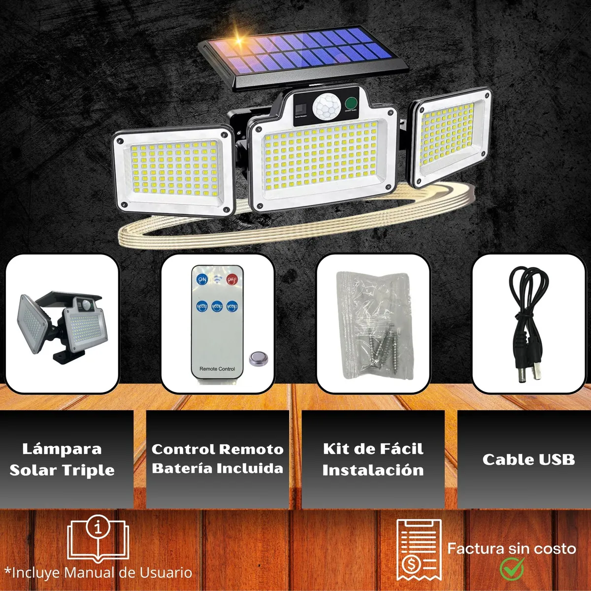 Lámpara Solar Exterior con sensor de movimiento, 3 modos de iluminación, recargable con energía solar e impermeable IP65