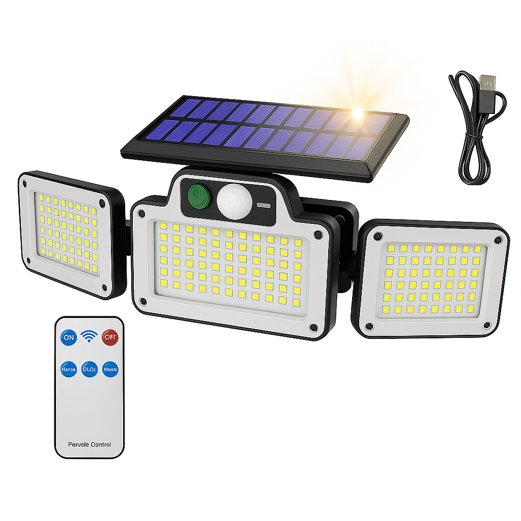 Lámpara Solar Exterior con sensor de movimiento, 3 modos de iluminación, recargable con energía solar e impermeable IP65