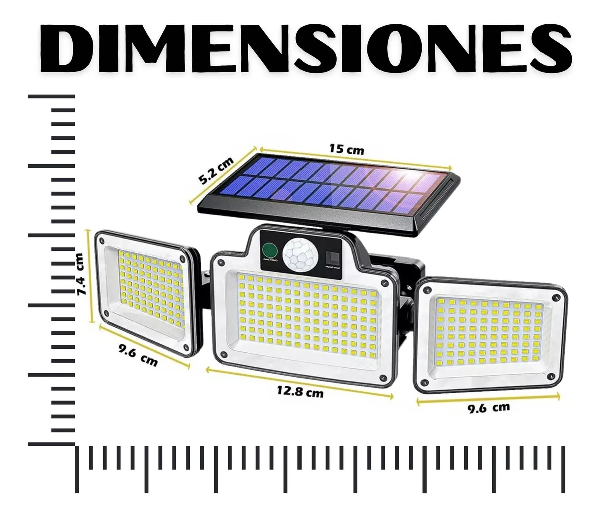 Lámpara Solar Exterior con sensor de movimiento, 3 modos de iluminación, recargable con energía solar e impermeable IP65