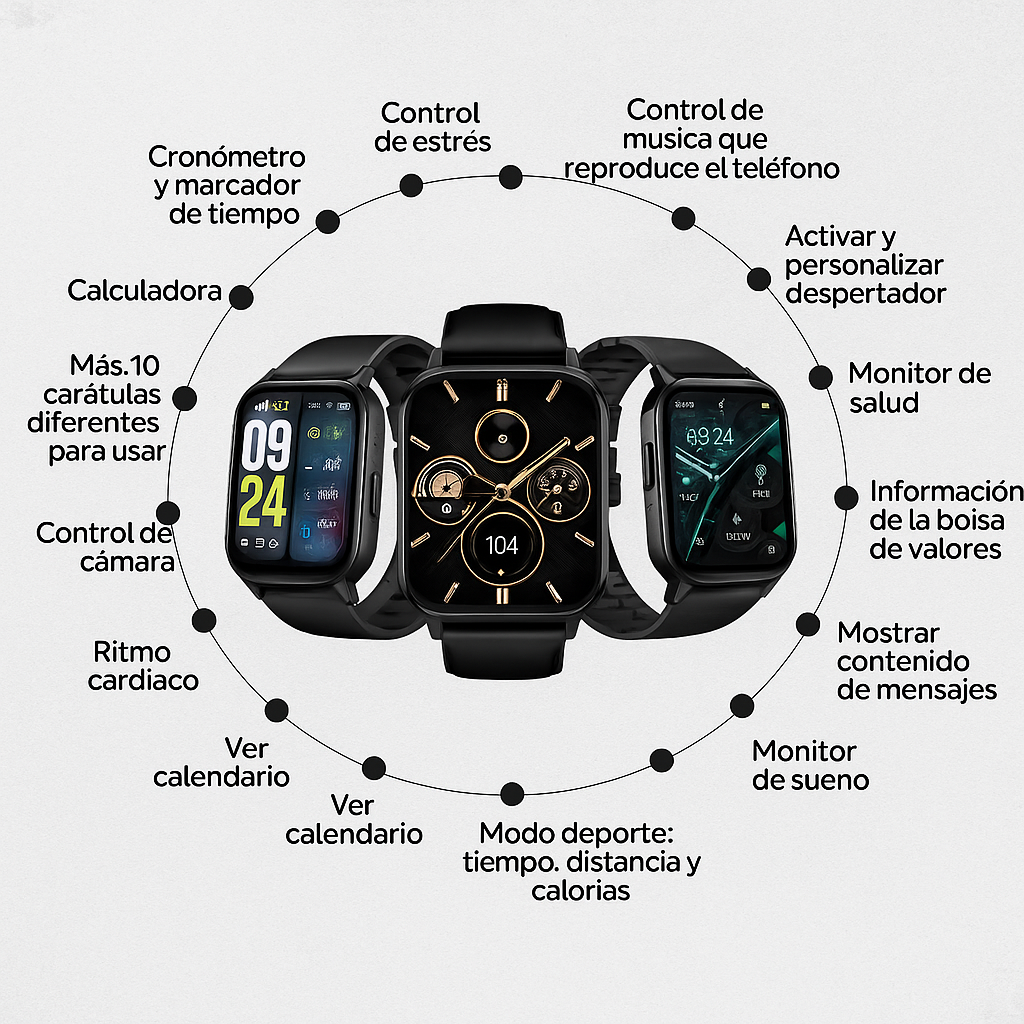 Smartwatch Ultra Negro Pantalla Full Touch HD + Audífonos Inalámbricos Z9 Bluetooth Resistencia Agua Pack 2 Pzs 
