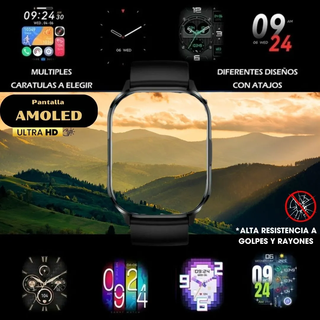 Smartwatch Ultra Negro Pantalla Full Touch HD + Audífonos Inalámbricos Z9 Bluetooth Resistencia Agua Pack 2 Pzs 