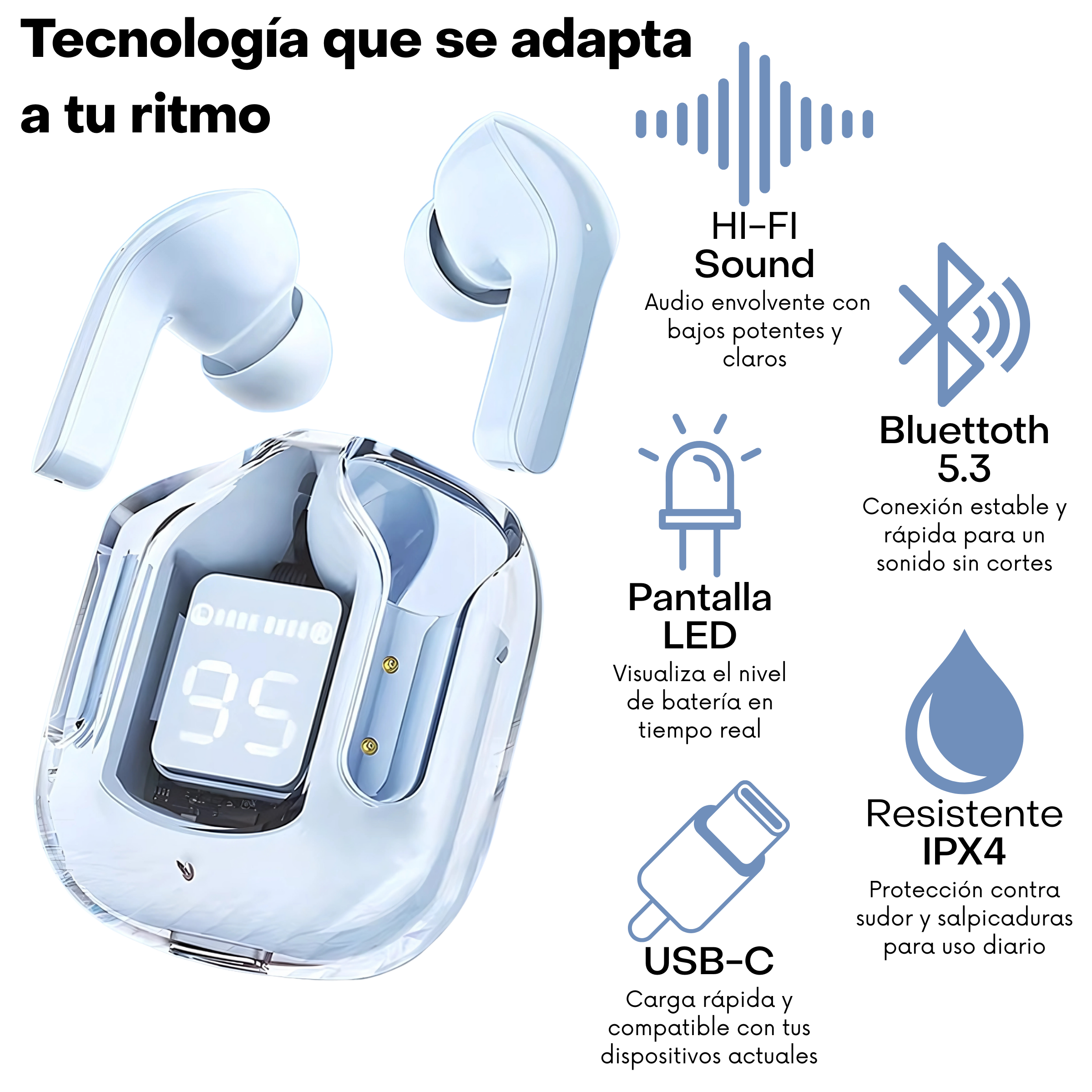 Smartwatch Ultra Negro Pantalla Full Touch HD + Audífonos Inalámbricos Z9 Bluetooth Resistencia Agua Pack 2 Pzs 