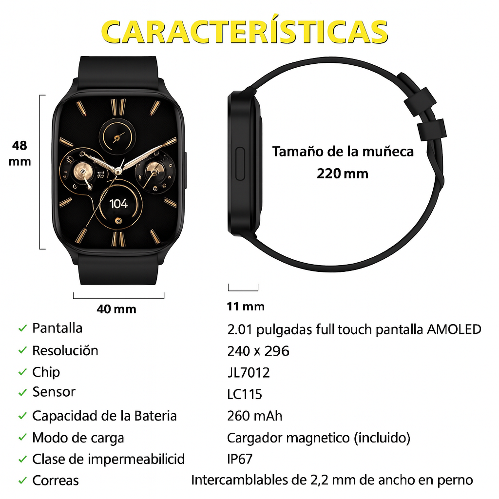 Smartwatch Ultra Negro Pantalla Full Touch HD + Audífonos Inalámbricos Z9 Bluetooth Resistencia Agua Pack 2 Pzs 
