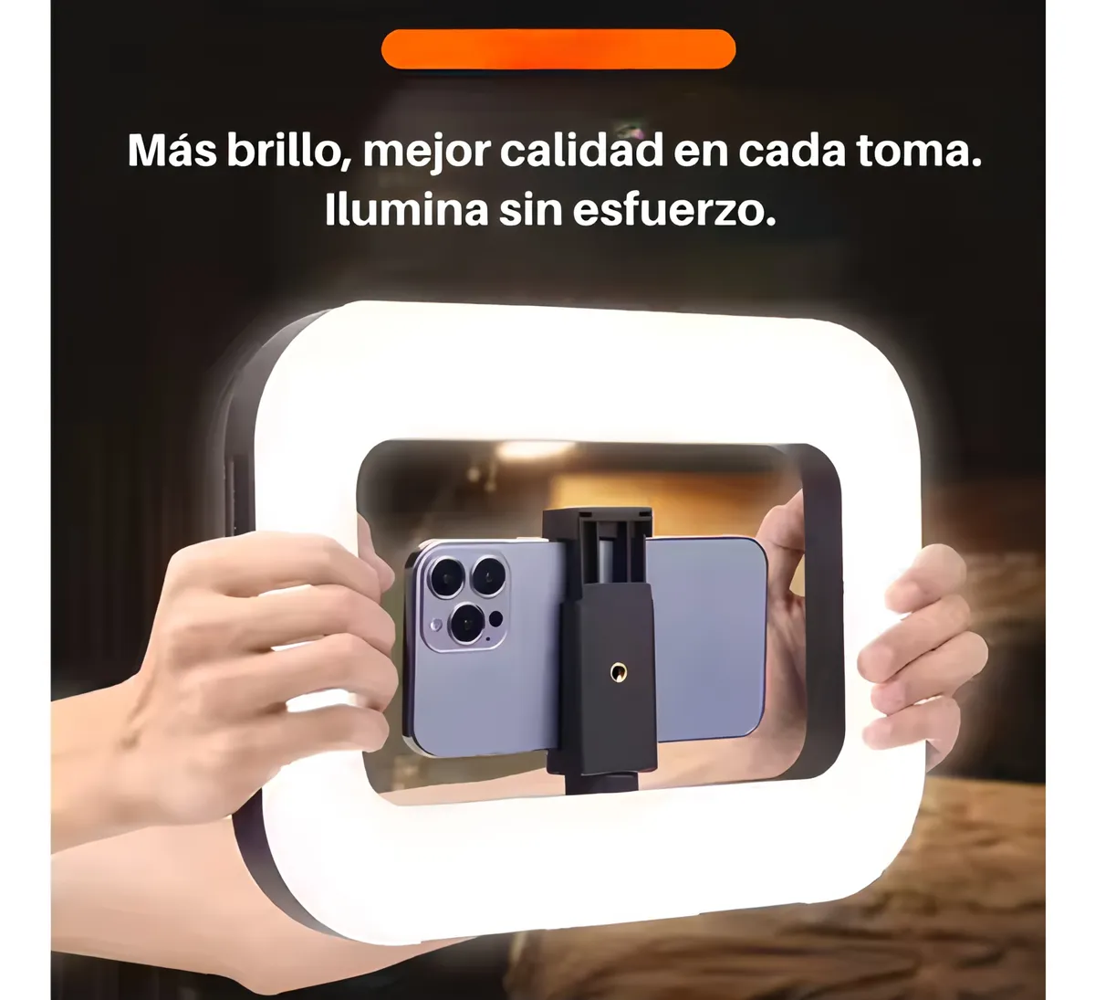 Aro De Luz Led Rectangular Recargable 3 Tonos con Trípode 2.1m Ajustable Profesional y Soporte Celular