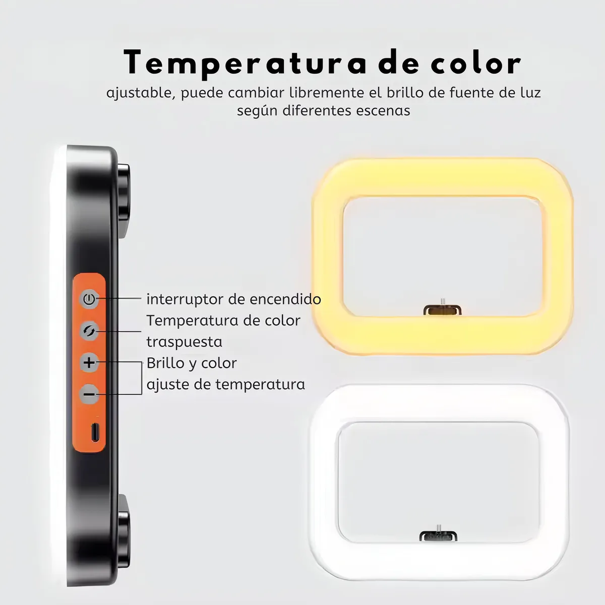 Aro De Luz Led Rectangular Recargable 3 Tonos con Trípode 2.1m Ajustable Profesional y Soporte Celular