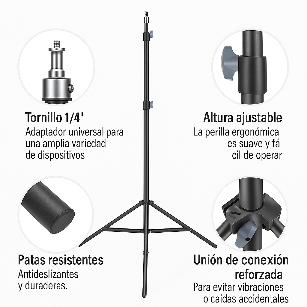 Aro De Luz Led Rectangular Recargable 3 Tonos con Trípode 2.1m Ajustable Profesional y Soporte Celular