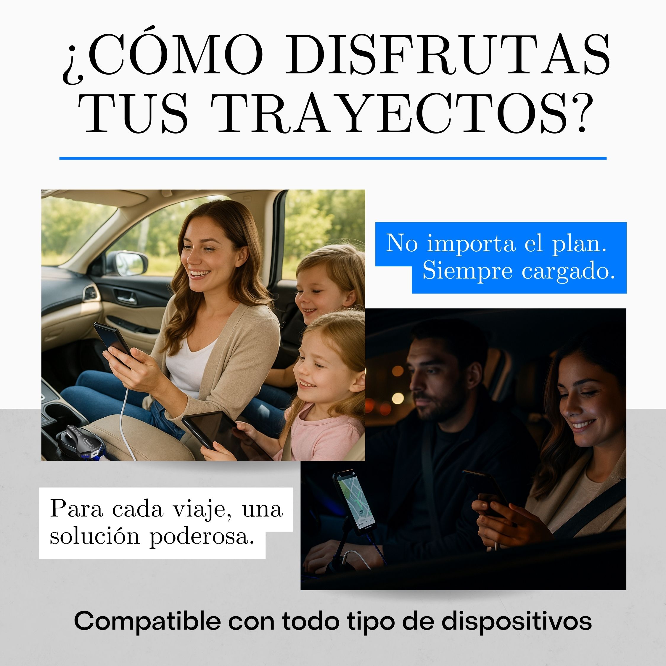 Cargador para Auto CHG-3P – Carga Rápida Turbo con 3 Salidas Tipo C, USB y Doble Toma de Corriente