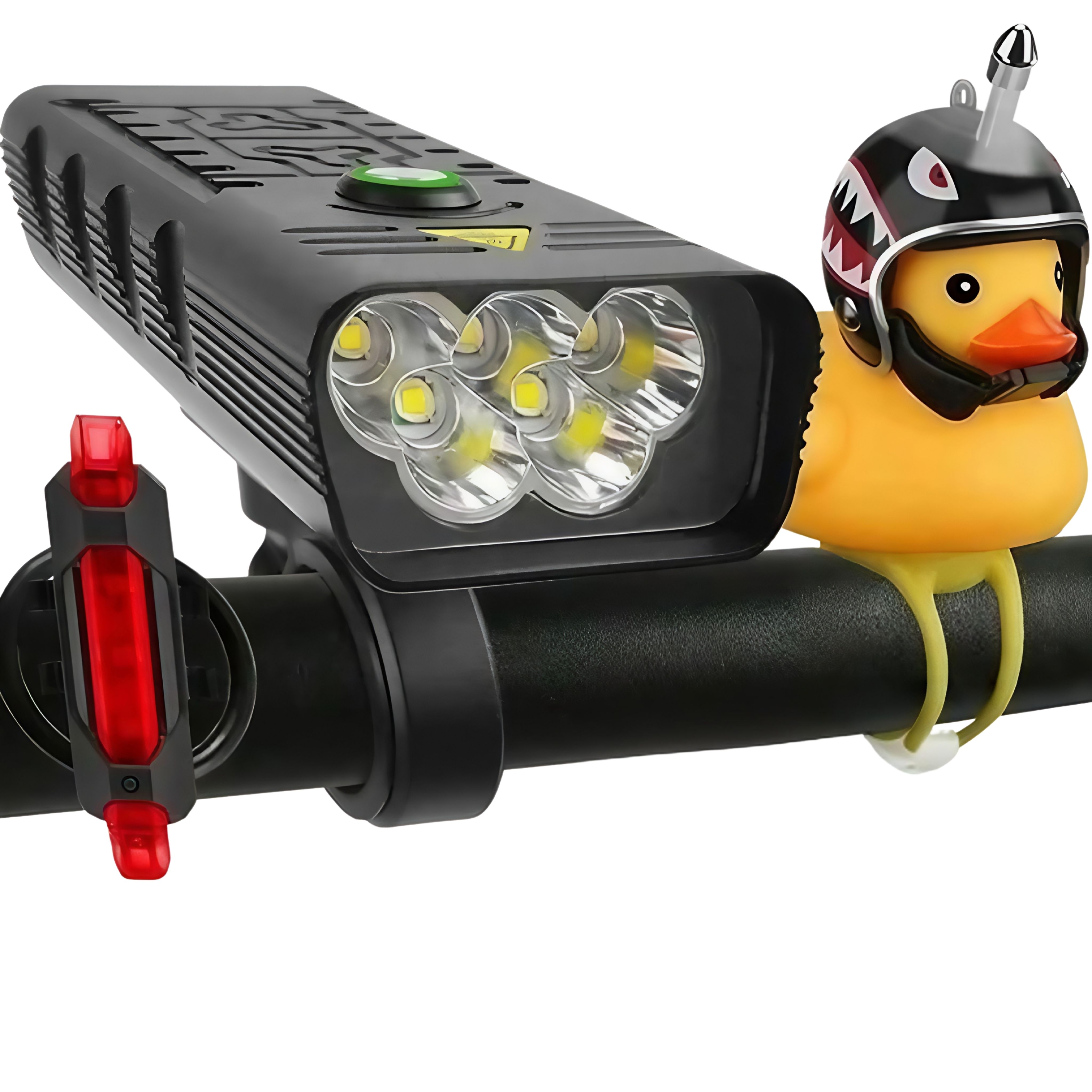 Lámpara LED Bicicleta USB Recargable con Luz Delantera y Trasera – Incluye Patito Decorativo con Casco