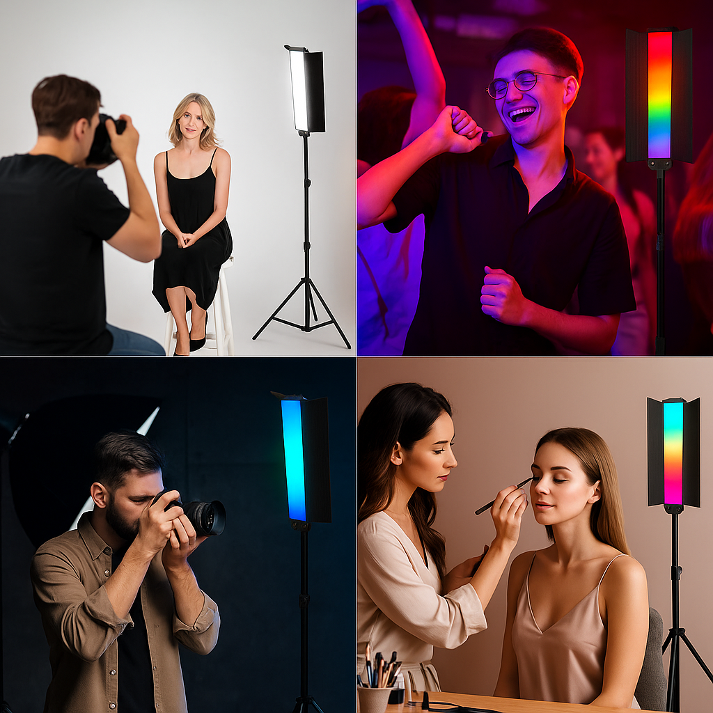 Lámpara De Luz Led Profesional RGB Recargable de Luz y Colores Ajustables con Control Remoto y Trípode 2.1M