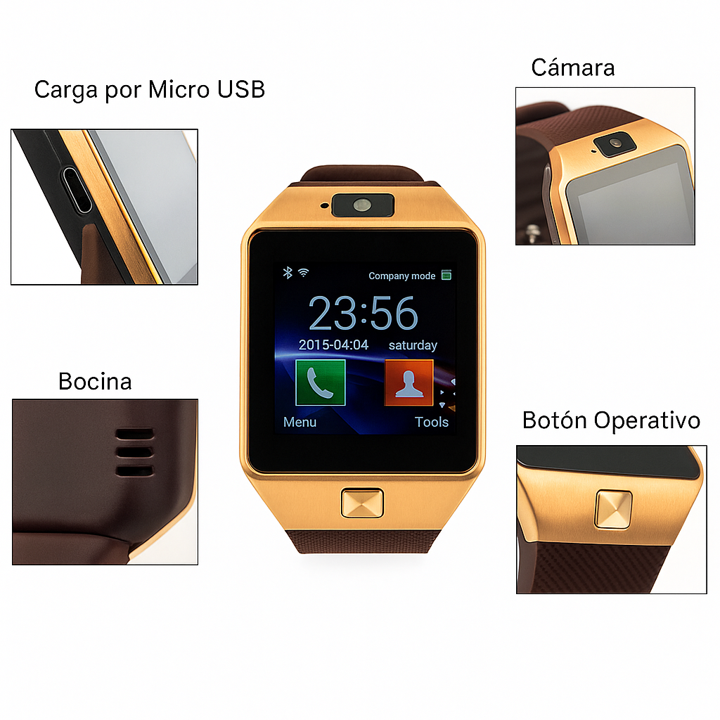 Smartwatch Dz09 Con Bluetooth, Cámara, Cronometro, Llamadas - Reloj Inteligente Dorado.