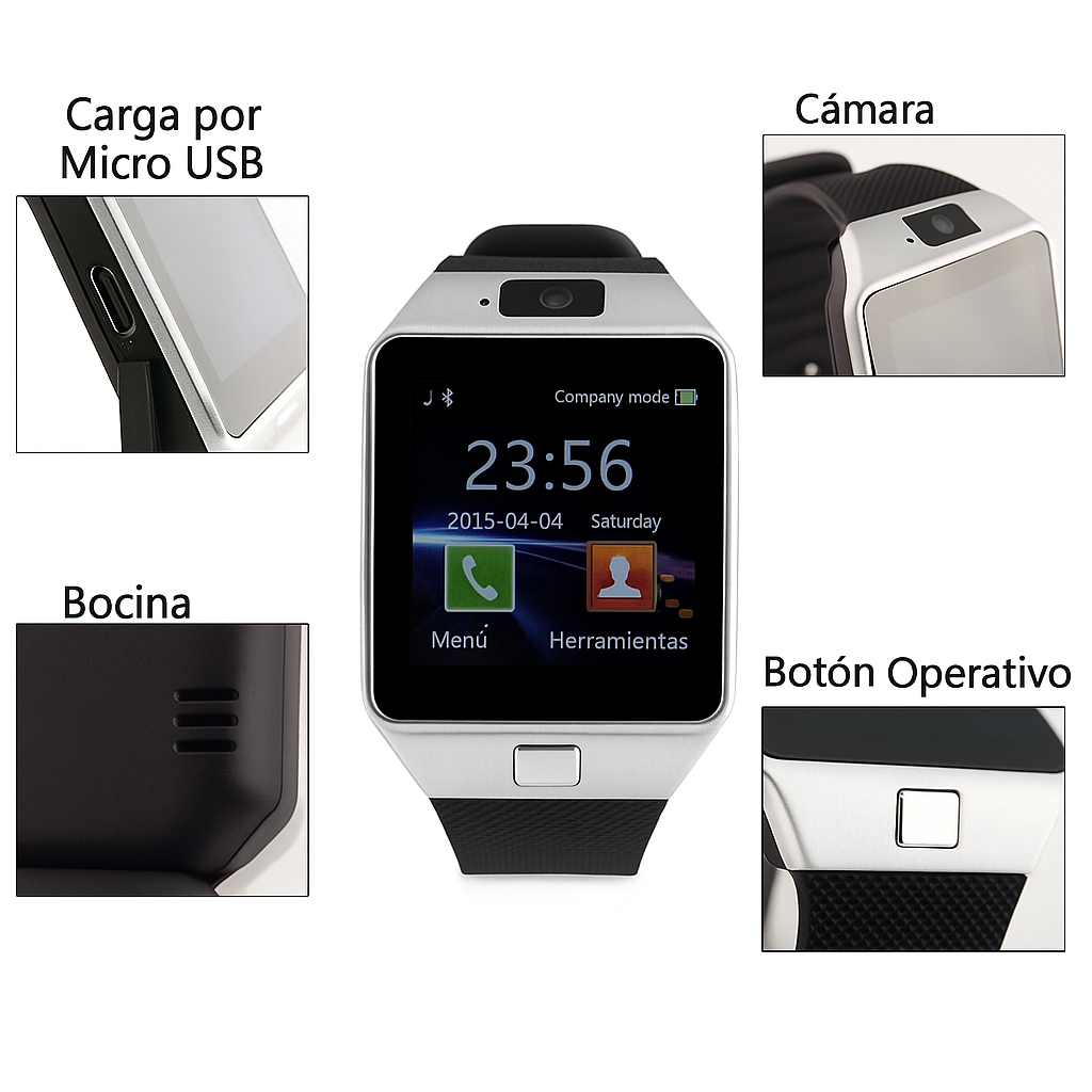 Smartwatch Dz09 Con Bluetooth, Cámara, Cronometro, Llamadas - Reloj Inteligente Plateado