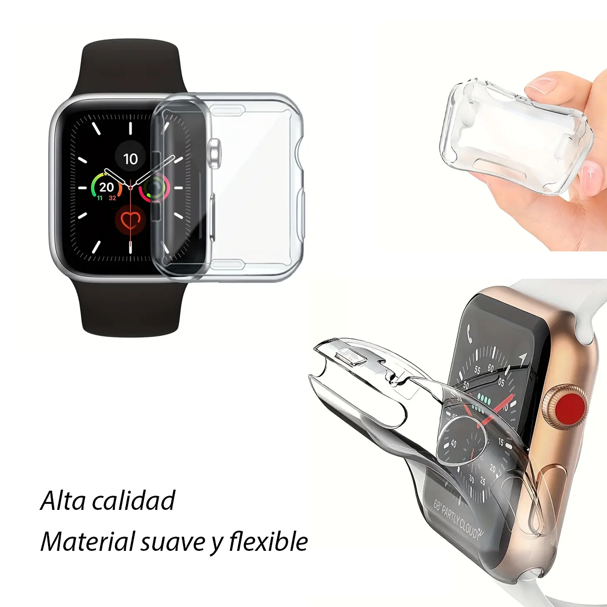 Case Transparente Compatible con Apple Watch 38mm de Alta Resistencia y Sensibilidad Táctil
