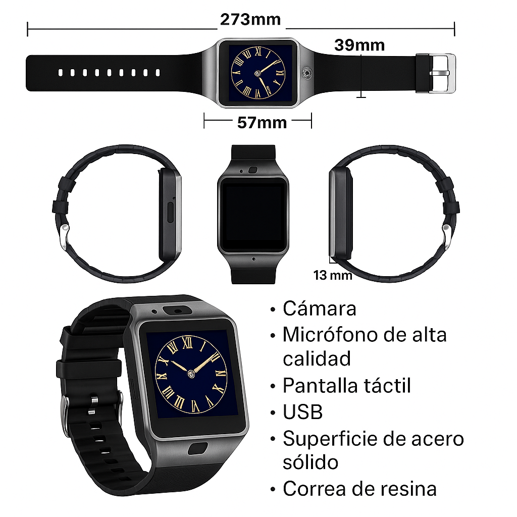 Smartwatch Dz09 Con Bluetooth, Cámara, Cronometro, Llamadas - Reloj Inteligente Plateado