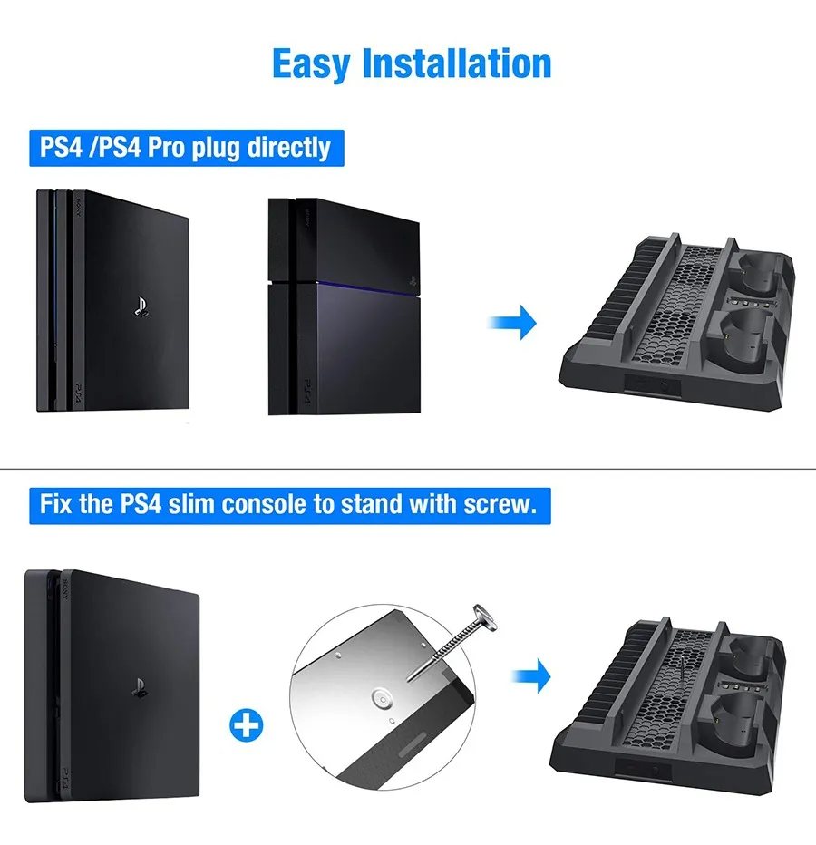 Base Vertical Enfriadora Cargador Controles Ps4 Slim Y Pro