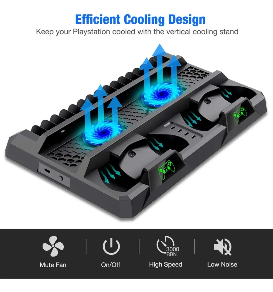Base Vertical Enfriadora Cargador Controles Ps4 Slim Y Pro
