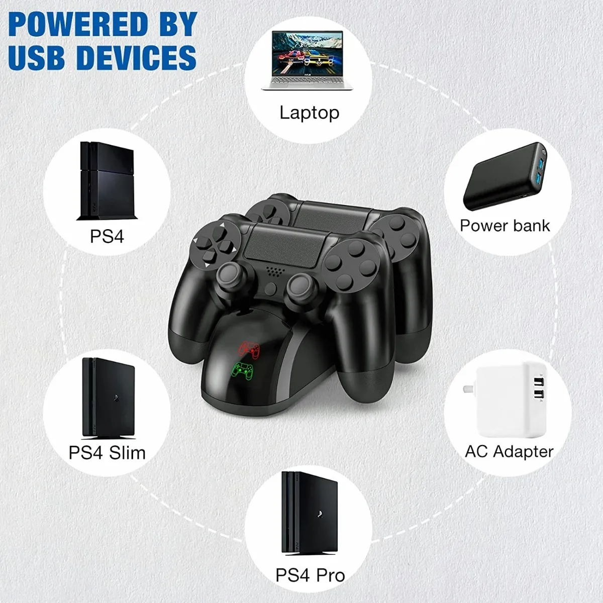 Cargadores De Controles Usb Doble Para Mandos Ps4 Negro