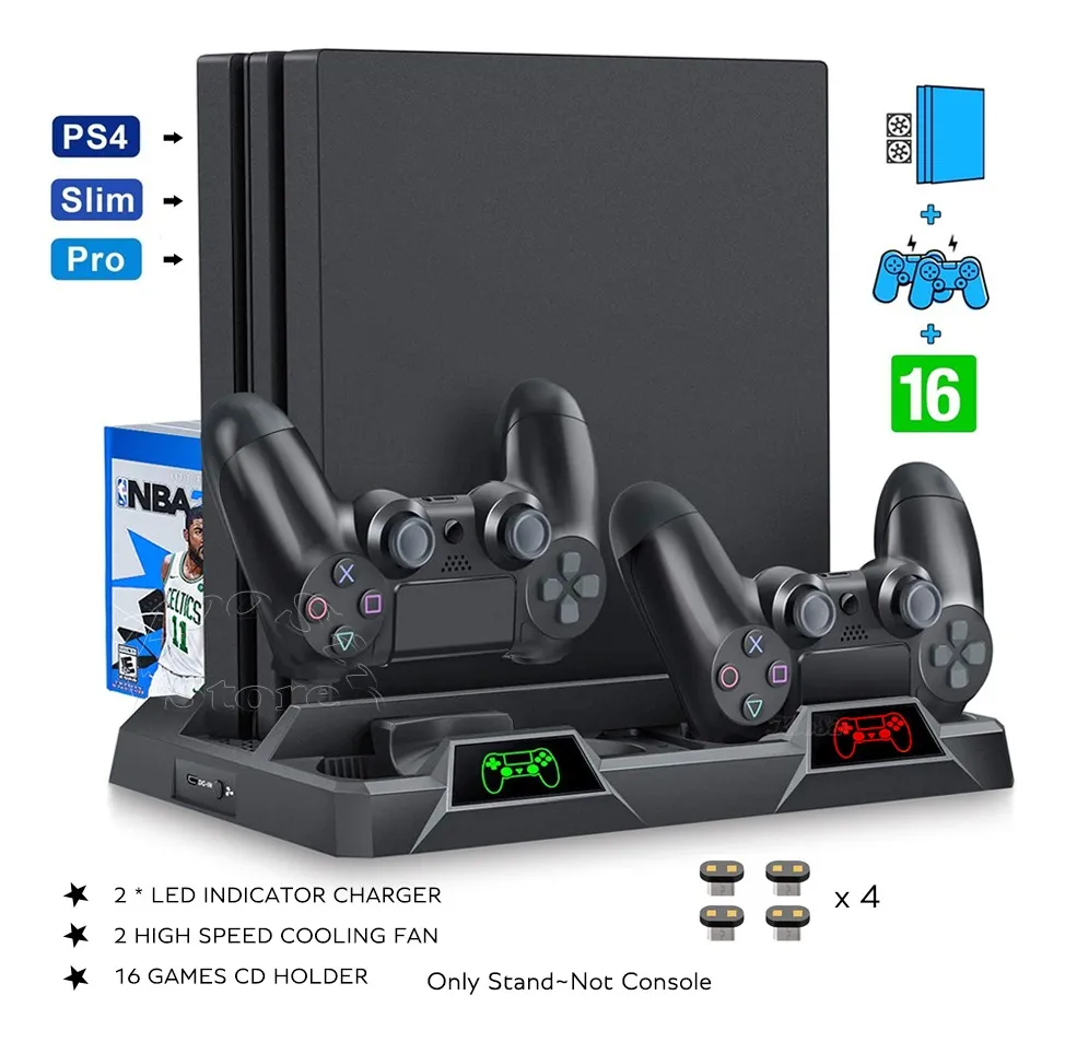 Base Vertical Enfriadora Cargador Controles Ps4 Slim Y Pro
