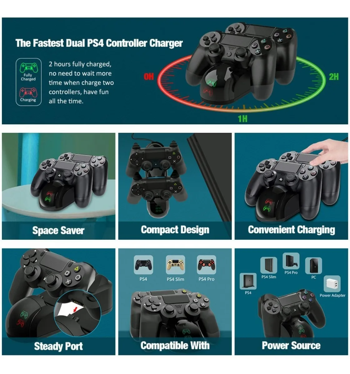 Cargadores De Controles Usb Doble Para Mandos Ps4 Negro