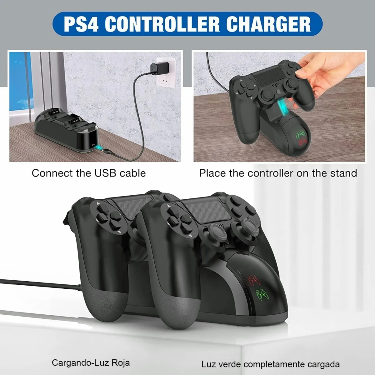 Cargadores De Controles Usb Doble Para Mandos Ps4 Negro