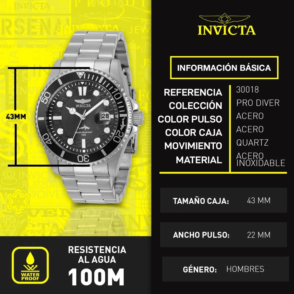 Reloj Invicta Pro Diver 30018 Negro Acero