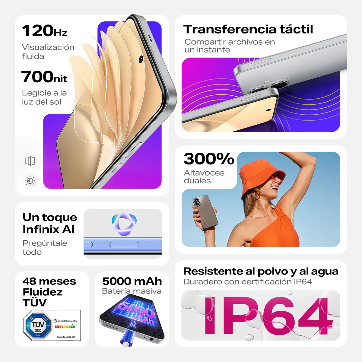 Celular Infinix Smart 10 dual SIM 128GB 120Hz bluetooth altavoces dobles IP64