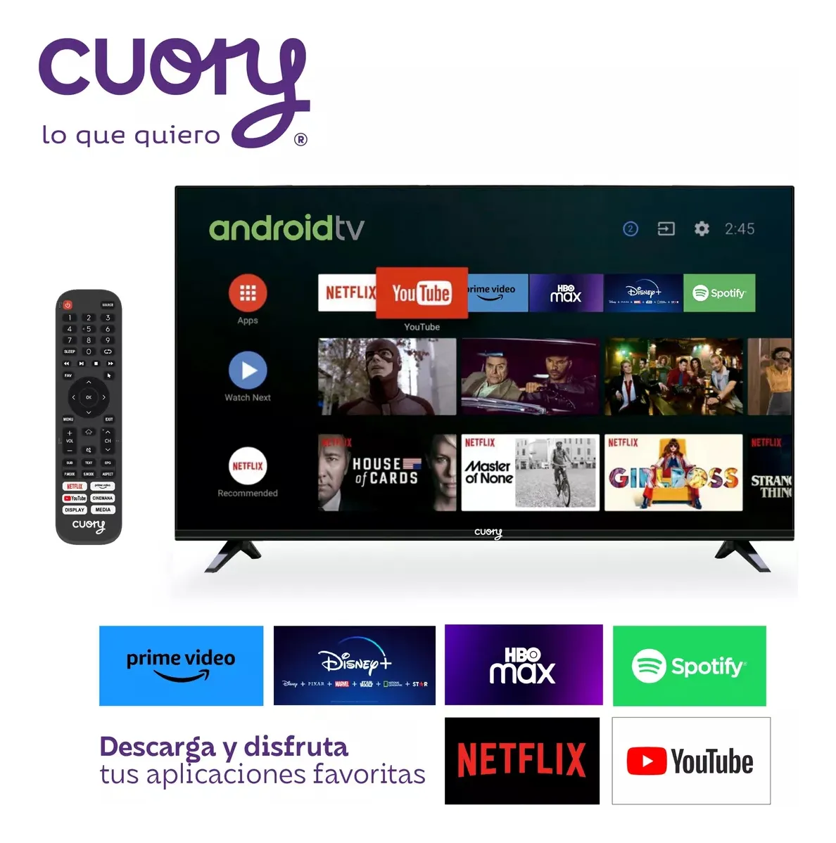 Smart TV pantalla 32 pulgadas Cuory Android TV DLED HD Bluetooth Dolby Audio