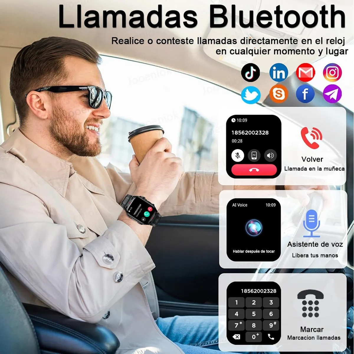Reloj Inteligente para Hombre Deportivo Smartwatch Impermeable 2.01'' Llamada Bluetooth Jooeniok