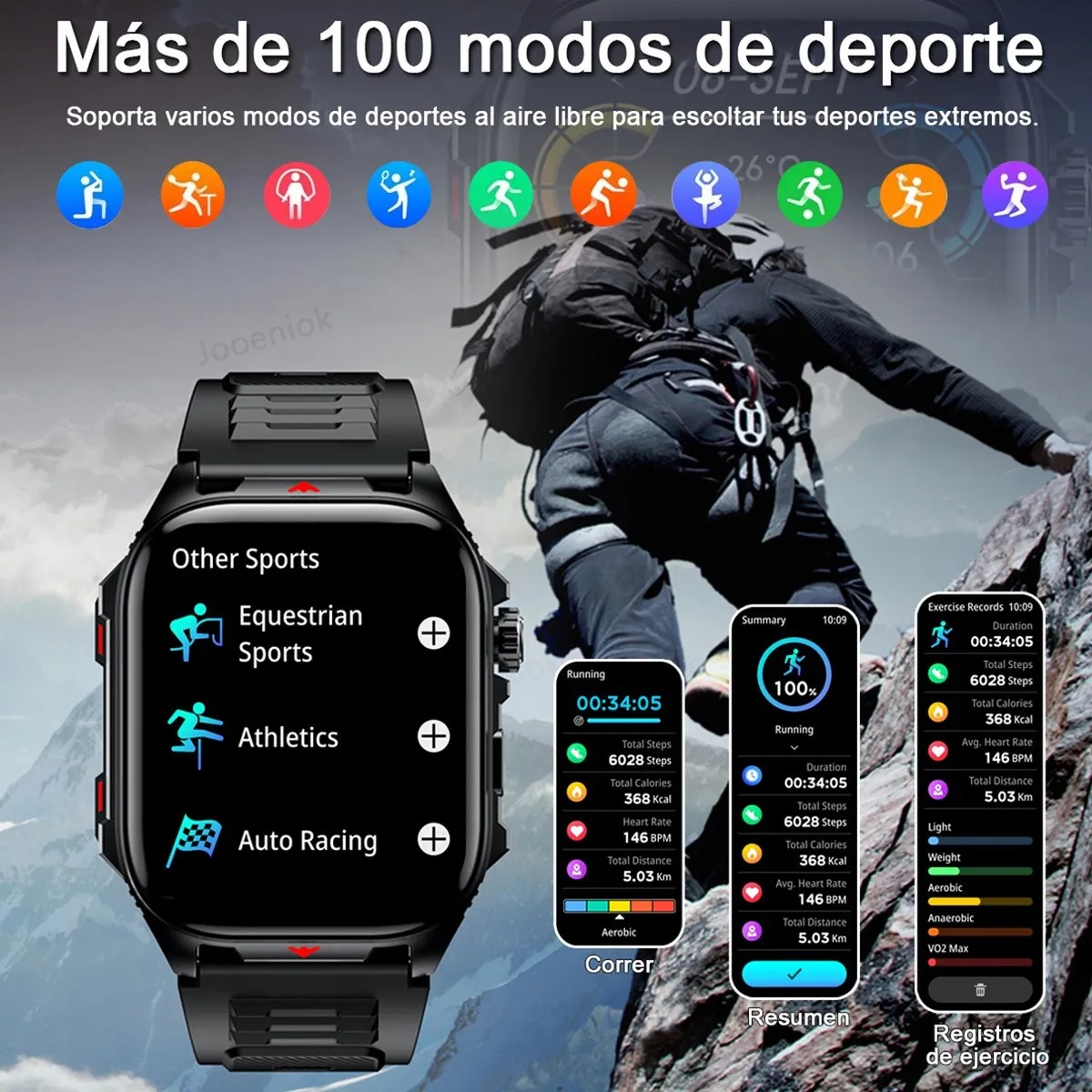 Reloj Inteligente para Hombre Deportivo Smartwatch Impermeable 2.01'' Llamada Bluetooth Jooeniok
