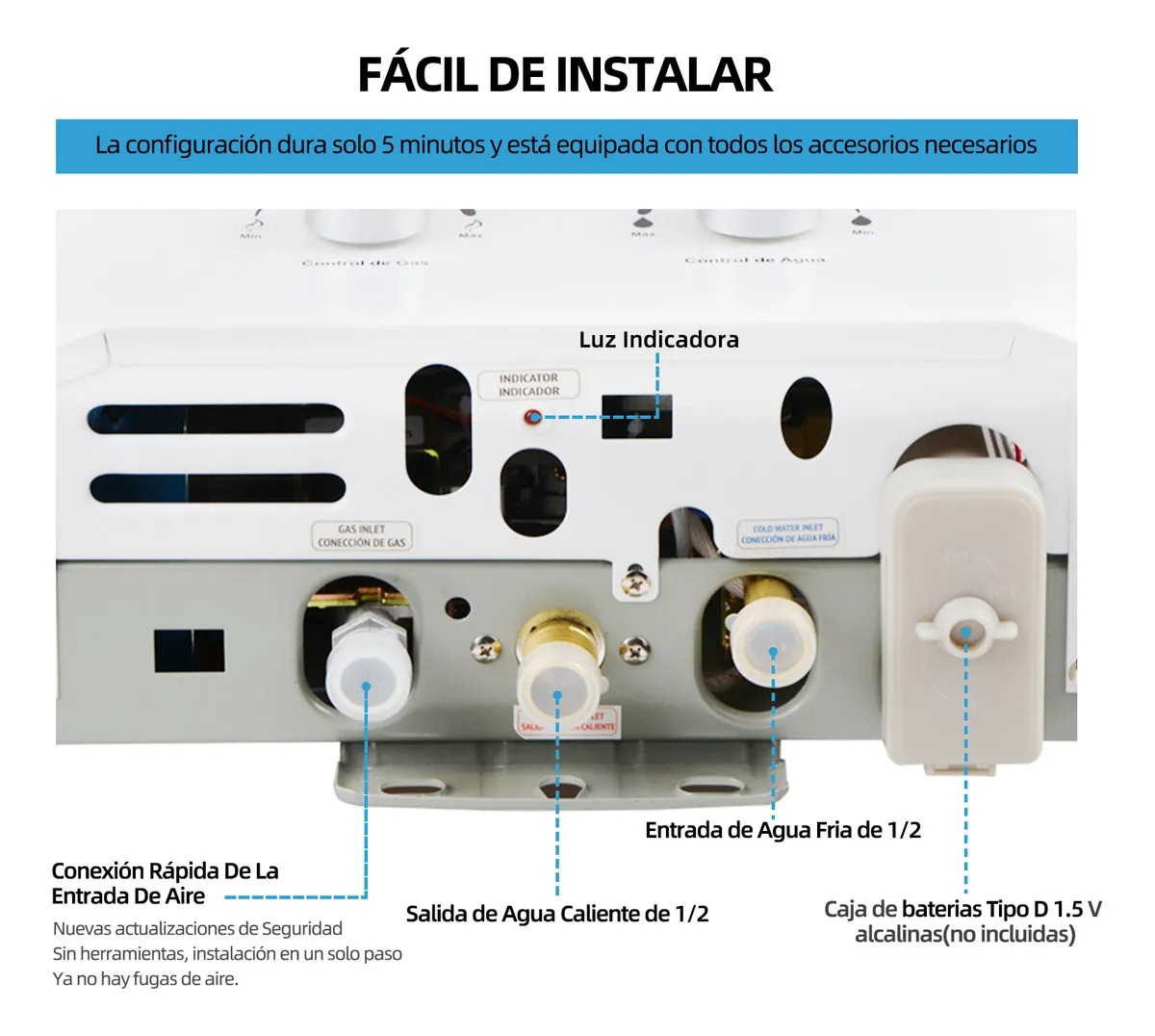 Calentador De Agua Instantáneo Boiler De Paso Gas Lp Capacidad De 7l Para 1 Servicio XIUDEEN