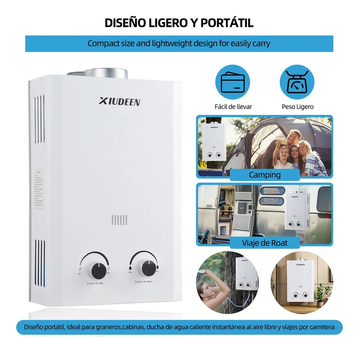 Calentador De Agua Instantáneo Boiler De Paso Gas Lp Capacidad De 7l Para 1 Servicio XIUDEEN
