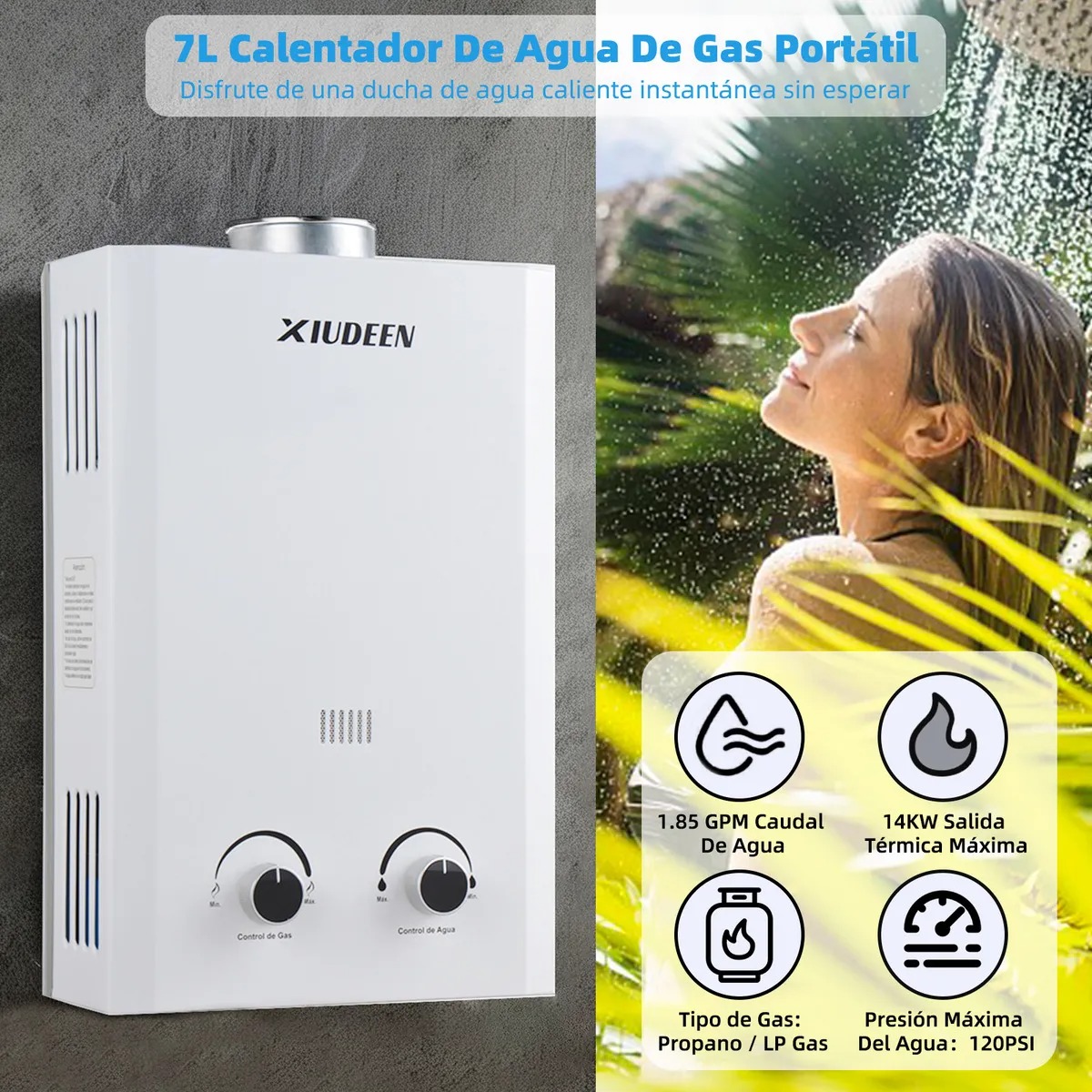 Calentador De Agua Instantáneo Boiler De Paso Gas Lp Capacidad De 7l Para 1 Servicio XIUDEEN