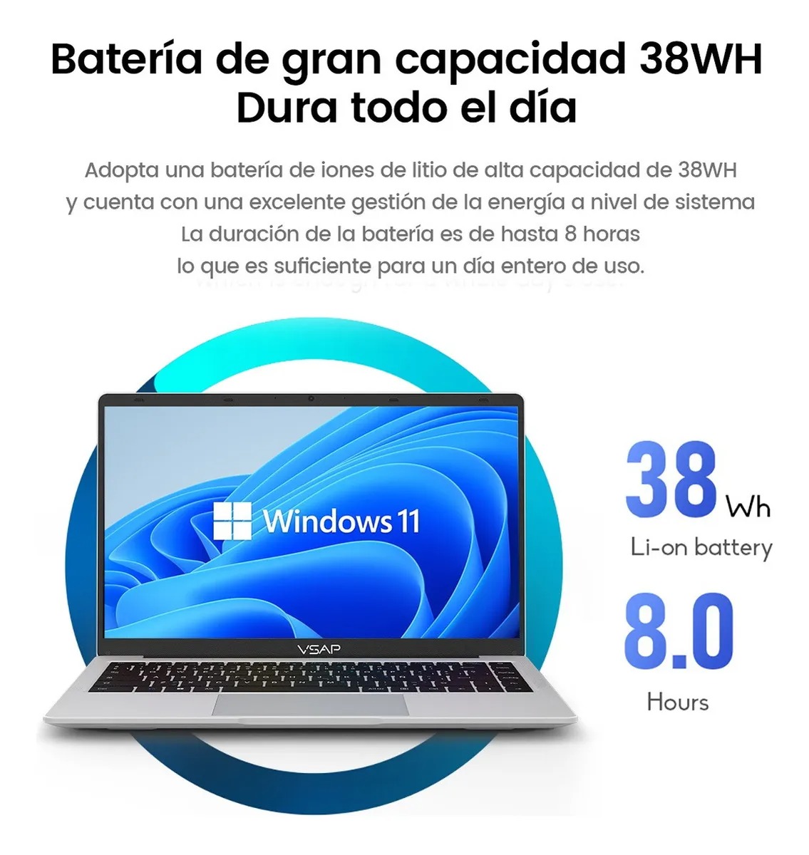 Laptop VSAP VNJH1402 14.1'' Intel Celeron N4020 8gb Ram 256gb Ssd Windows 11 Pro Color Plateado