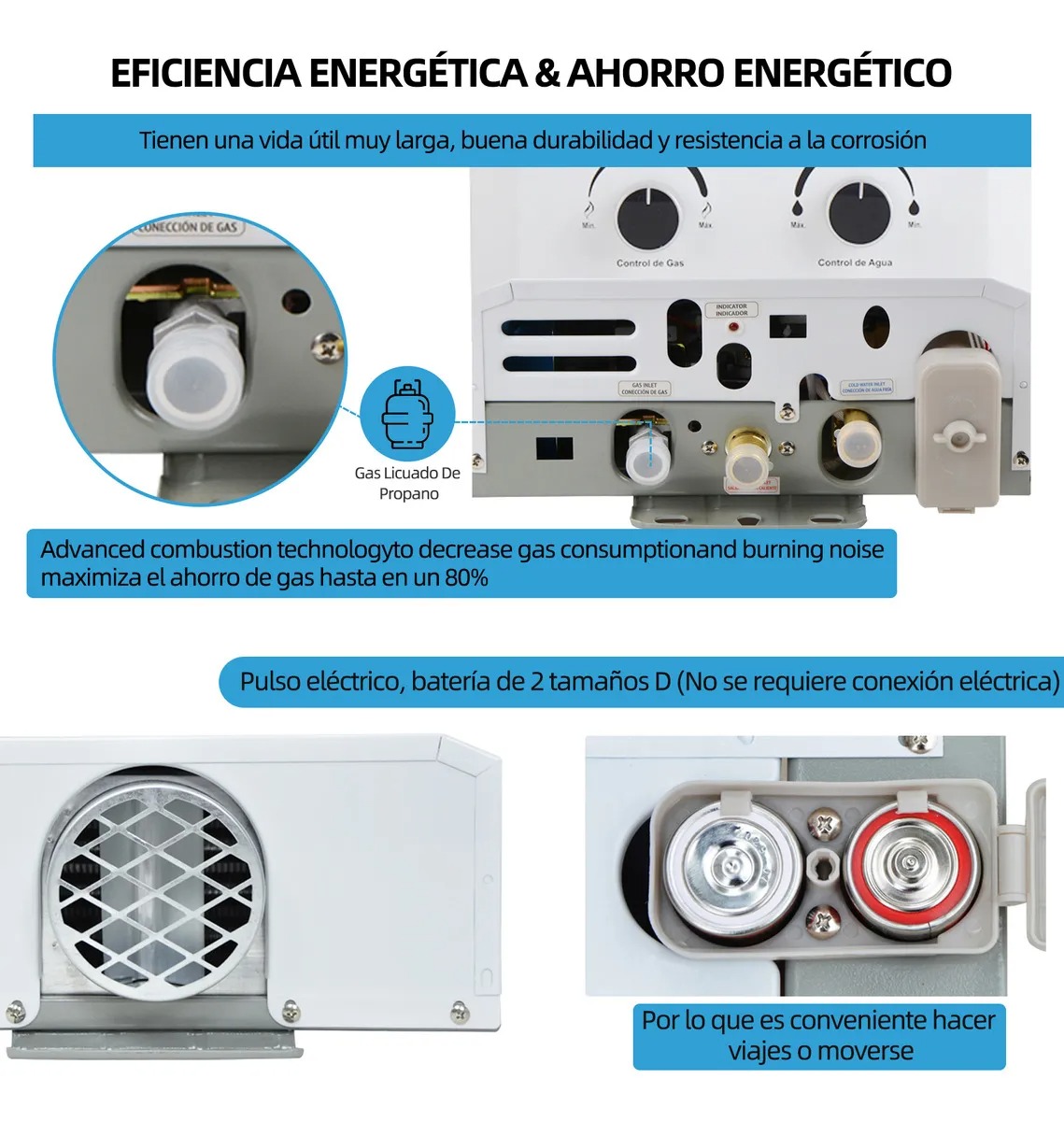 Calentador De Agua Instantáneo Boiler De Paso Gas Lp Capacidad De 7l Para 1 Servicio XIUDEEN