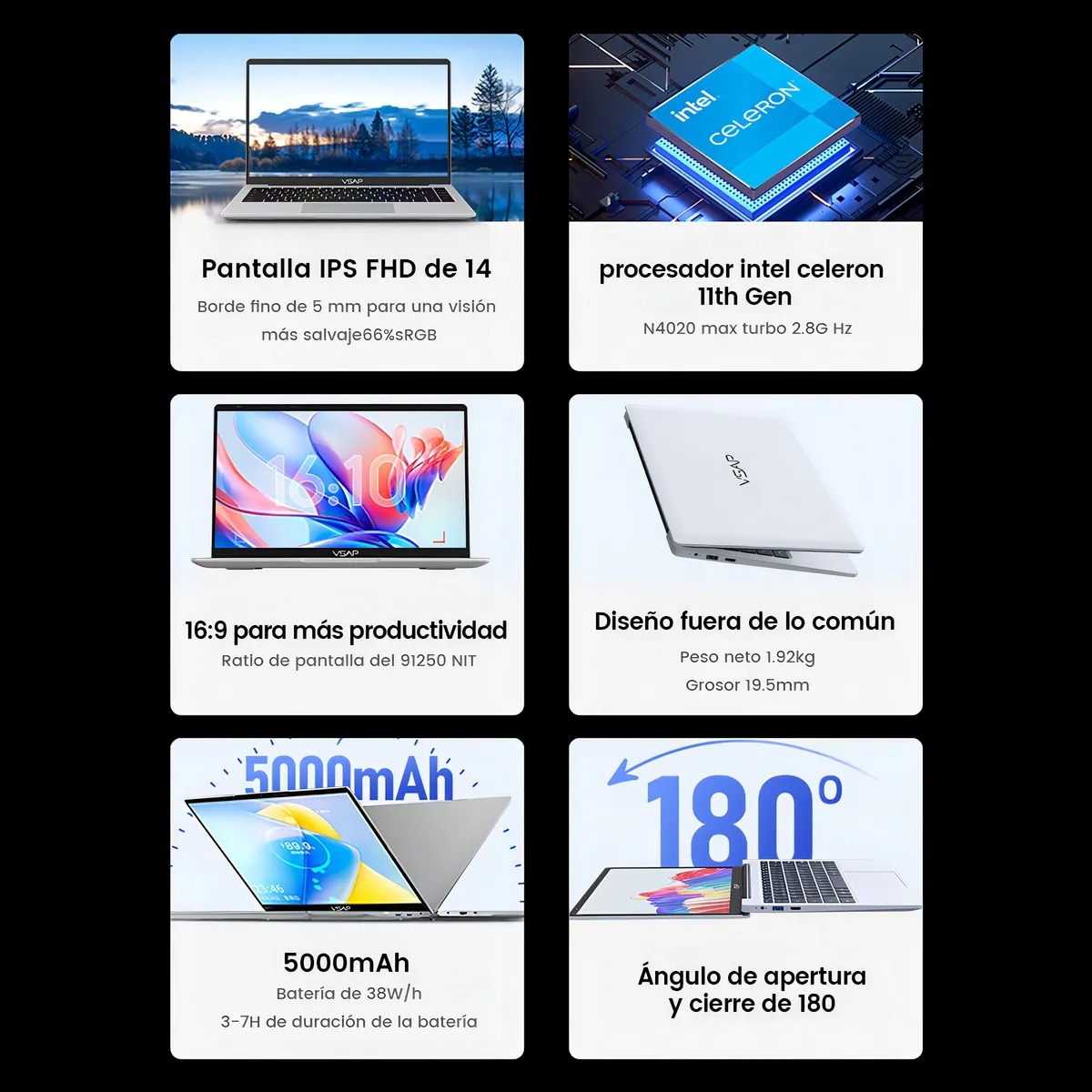 Laptop VSAP VNJH1402 14.1'' Intel Celeron N4020 8gb Ram 256gb Ssd Windows 11 Pro Color Plateado