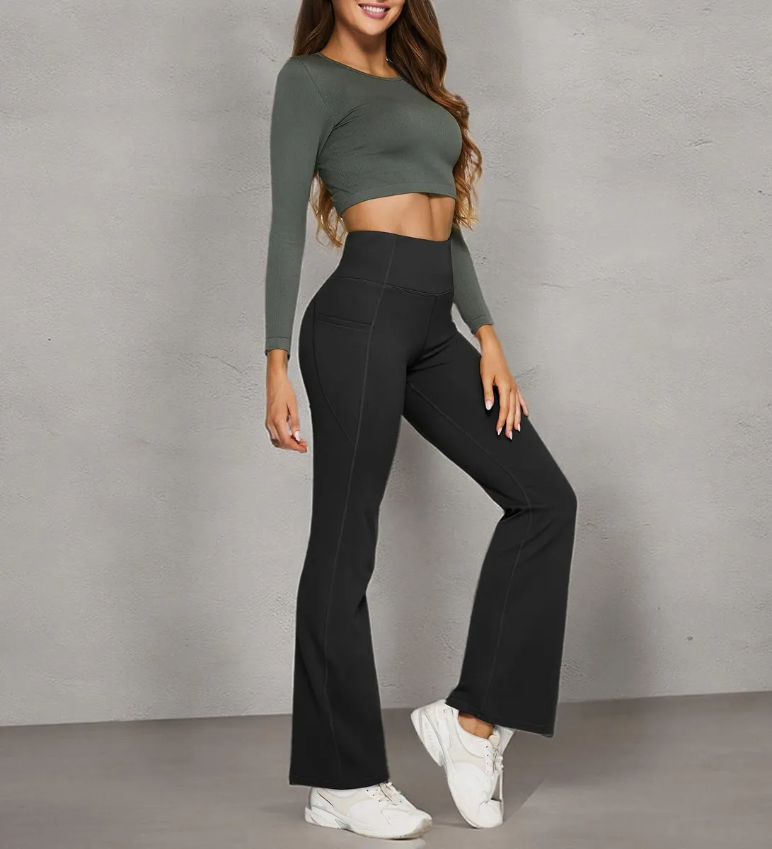 Leggings Deportivos Con Bolsillo Pantalones De Pierna Ancha