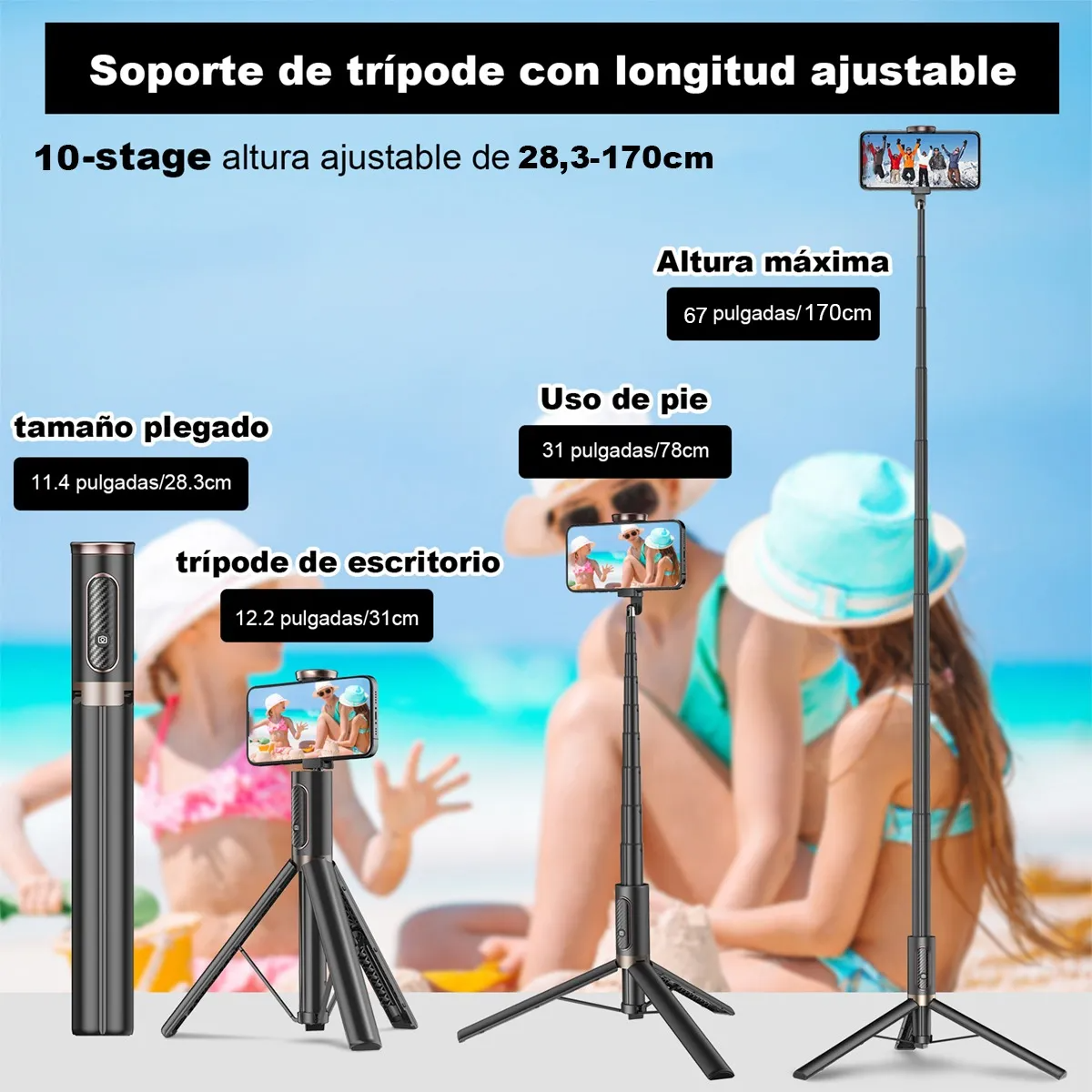 170cm Trípie Para Celular Toneof Palo Selfies Stick Tripode