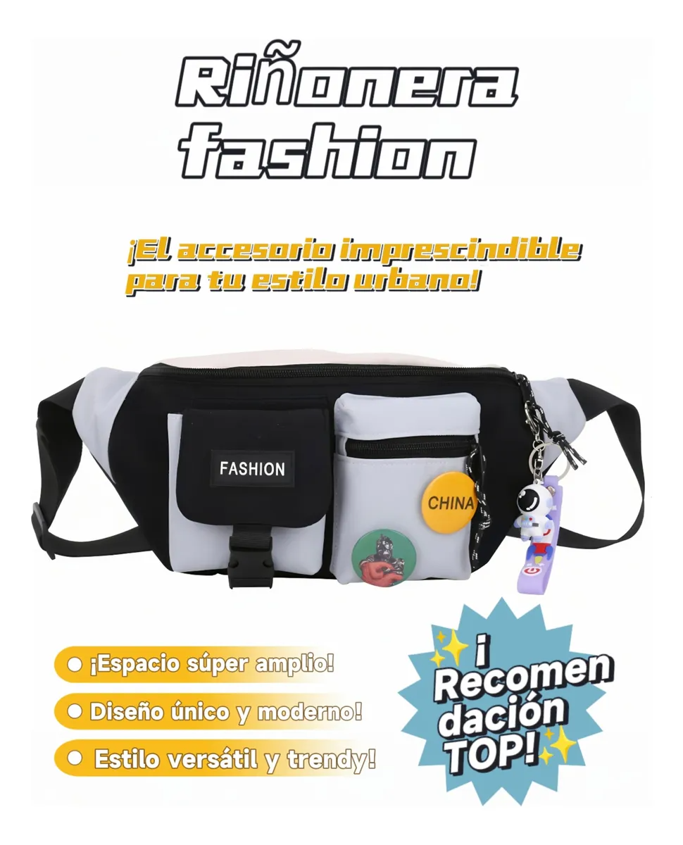 Cangurera Mujer Hombre Riñonera Bandolera Moda Multicolor NEGRO